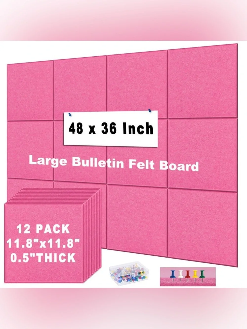 💗 BRAND NEW Pink 48”×36” Felt Bulletin Board – 12 Pack